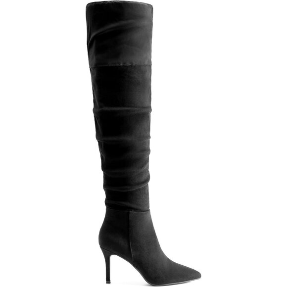 Womens Over The Knee High Heel Black-Suede Boots Thigh High Pointed Toe Stiletto - Picture 2 of 7
